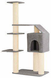 vidaXL Kratzbaum für Katzen mit Sisal-Kratzsäulen aus Holz und Polyester in Hellgrau 183 cm – Bild 1 von 2