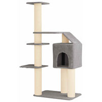 Produktbild von vidaXL Kratzbaum für Katzen mit Sisal-Kratzsäulen aus Holz und Polyester in Hellgrau 183 cm