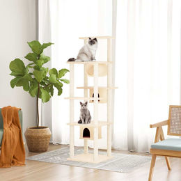 vidaXL Kratzbaum für Katzen mit Sisal-Kratzsäulen aus Plüsch in Creme 169 cm – Bild 1 von 1