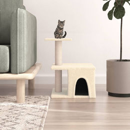 vidaXL Kratzbaum für Katzen mit Sisal-Kratzsäulen aus Plüsch in Creme 48 cm – Bild 1 von 2