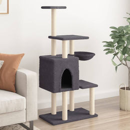 vidaXL Kratzbaum für Katzen mit Sisal-Kratzsäulen aus Plüsch in Dunkelgrau 131 cm – Bild 1 von 2