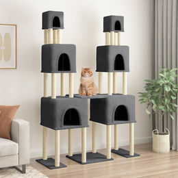 vidaXL Kratzbaum für Katzen mit Sisal-Kratzsäulen aus Plüsch in Dunkelgrau 199 cm – Bild 1 von 2