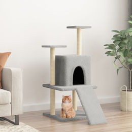 vidaXL Kratzbaum für Katzen mit Sisal-Kratzsäulen aus Plüsch in Hellgrau 110 cm – Bild 1 von 2