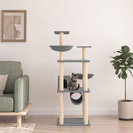 vidaXL Kratzbaum für Katzen mit Sisal-Kratzsäulen aus Plüsch in Hellgrau 141 cm – Bild 1 von 2