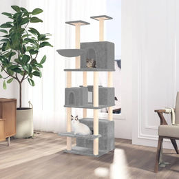 vidaXL Kratzbaum für Katzen mit Sisal-Kratzsäulen aus Plüsch in Hellgrau 180 cm – Bild 1 von 2