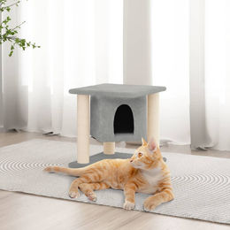 vidaXL Kratzbaum für Katzen mit Sisal-Kratzsäulen aus Plüsch in Hellgrau 37 cm – Bild 1 von 2