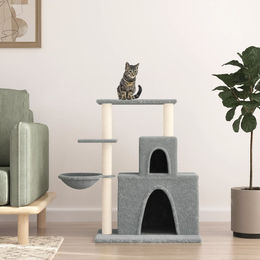 vidaXL Kratzbaum für Katzen mit Sisal-Kratzsäulen aus Plüsch in Hellgrau 83 cm – Bild 1 von 3
