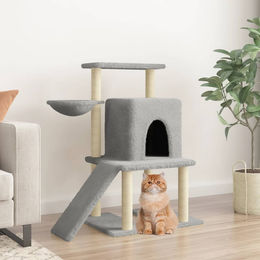 vidaXL Kratzbaum für Katzen mit Sisal-Kratzsäulen aus Plüsch in Hellgrau 96,5 cm – Bild 1 von 2