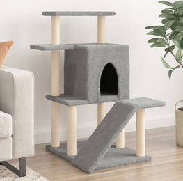 vidaXL Kratzbaum für Katzen mit Sisal-Kratzsäulen aus Plüsch in Hellgrau 97 cm – Bild 1 von 2