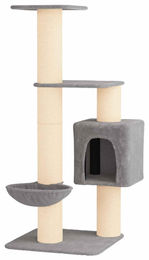 vidaXL Kratzbaum für Katzen mit Sisal-Kratzsäulen aus Stoff und Holz in Hellgrau 137 cm – Bild 1 von 2