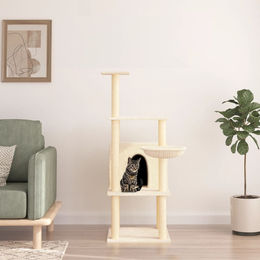vidaXL Kratzbaum für Katzen mit Sisal-Kratzsäulen in Creme 132 cm – Bild 1 von 1