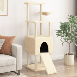 vidaXL Kratzbaum für Katzen mit Sisal-Kratzsäulen und Plüsch in Creme 153 cm – Bild 1 von 1