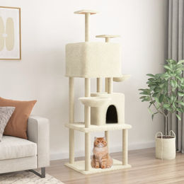 vidaXL Kratzbaum für Katzen mit Sisal-Kratzsäulen und Plüsch in Creme 180 cm – Bild 1 von 1