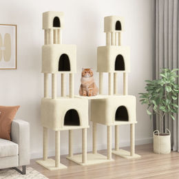 vidaXL Kratzbaum für Katzen mit Sisal-Kratzsäulen und Plüsch in Creme 199 cm – Bild 1 von 2