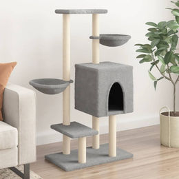 vidaXL Kratzbaum für Katzen mit Sisal-Kratzsäulen und Plüsch in Hellgrau 117 cm – Bild 1 von 2
