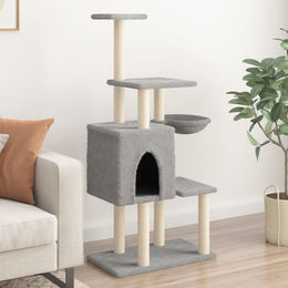 vidaXL Kratzbaum für Katzen mit Sisal-Kratzsäulen und Plüsch in Hellgrau 131 cm – Bild 1 von 1