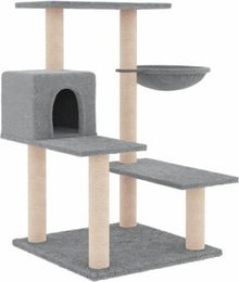 VidaXL Kratzbaum für Katzen in Grau mit Sisalsäulen und Kuschelhöhle aus Plüsch – Bild 1 von 11