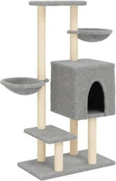 vidaXL Kratzbaum für Katzen in Grau mit Sisalsäulen und weichem Plüsch – Bild 1 von 5