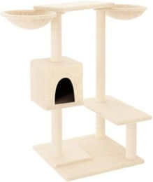VidaXL Kratzbaum für Katzen mit 2 Häusern und Kratzsäulen aus Plüsch in Creme/Beige – Bild 1 von 11