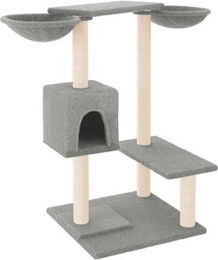 vidaXL Kratzbaum für Katzen mit 2 Häusern und Kratzsäulen aus Plüsch in Grau – Bild 1 von 11