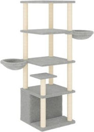 vidaXL Kratzbaum für Katzen mit 2 Häusern und Sisal Kratzsäulen in Grau mit Plüschbespielung – Bild 1 von 11