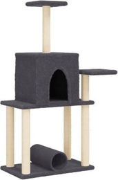 vidaXL Kratzbaum für Katzen mit Katzenhöhle und Sisal-Kratzsäulen aus Plüsch, Dunkelgrau, 122cm – Bild 1 von 10