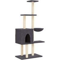 Produktbild von vidaXL Kratzbaum für Katzen mit Katzenhöhle und Sisal-Kratzsäulen aus Plüsch, Dunkelgrau, 145cm