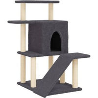 Produktbild von vidaXL Kratzbaum für Katzen mit Katzenhöhle und Sisal-Kratzsäulen aus Plüsch, Dunkelgrau, 97cm