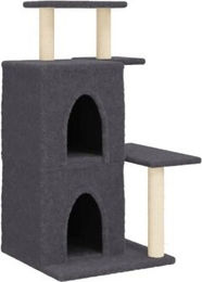 vidaXL Kratzbaum für Katzen mit Katzenhöhle und Sisal-Kratzsäulen aus Plüsch, Dunkelgrau, 97cm – Bild 1 von 10