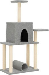 VidaXL Kratzbaum für Katzen mit Katzenhöhle und Sisal-Kratzsäulen aus Plüsch Grau 122cm – Bild 1 von 10