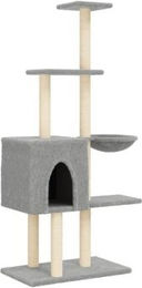 vidaXL Kratzbaum für Katzen mit Katzenhöhle und Sisal-Kratzsäulen aus Plüsch Grau 145cm – Bild 1 von 11