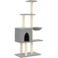 Produktbild von vidaXL Kratzbaum für Katzen mit Katzenhöhle und Sisal-Kratzsäulen aus Plüsch Grau 145cm