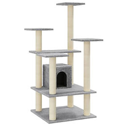 vidaXL Kratzbaum für Katzen mit Sisal-Kratzsäulen in Hellgrau 110 cm – Bild 1 von 13