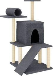 vidaXL Kratzbaum für Katzen mit Sisal-Kratzsäulen, Rampe, Tunnel und Liegeflächen, Grau, 110,5 cm – Bild 1 von 5