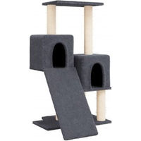 Produktbild von vidaXL Kratzbaum für Katzen mit Sisal Kratzsäulen und 2 Katzenhöhlen in Dunkelgrau mit Plüschbespielung