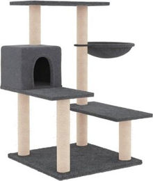 vidaXL Kratzbaum für Katzen mit Sisal-Kratzsäulen und Kuschelhöhle in Grau mit Plüschbespielung – Bild 1 von 11