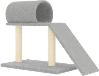 vidaXL Kratzbaum für Katzen mit Tunnel und Rampe in Grau mit Sisalsäulen und Plüsch – Bild 1 von 3