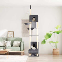 vidaXL Kratzbaum mit Deckenspanner aus Plüsch und Sisal in Grau 277-303 cm – Bild 1 von 3
