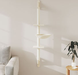 vidaXL Kratzbaum mit Kratzsäule zur Wandmontage in Creme 142,5 cm aus Plüsch und Sisal – Bild 1 von 2