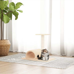 vidaXL Kratzbaum mit Tunnel aus Plüsch und Sisal in Creme 60x34,5x50 cm – Bild 1 von 1