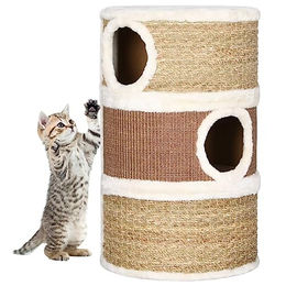 vidaXL Kratztonne für Katzen aus Seegras und Plüsch 60 cm – Bild 1 von 6