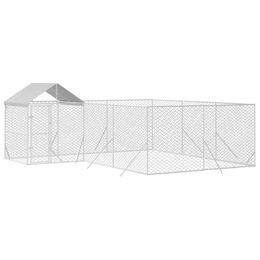 Produktbild von vidaXL Outdoor-Hundehütte aus verzinktem Metall mit wasserdichtem Dach in Silber und Weiß