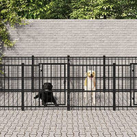 Produktbild von vidaXL Outdoor Hundezwinger aus Edelstahl in Schwarz 11,26m² mit Hundehütte