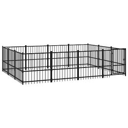 vidaXL Outdoor Hundezwinger aus Metall in Schwarz mit Hundehütte – Bild 1 von 5