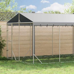vidaXL Outdoor Hundezwinger aus verzinktem Metall mit wasserdichtem Dach für Hunde und Kleintiere in Silber – Bild 1 von 2