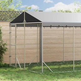 vidaXL Outdoor Hundezwinger aus verzinktem Stahl mit Dach und wasserdichter Hundehütte für Hunde, Hühner oder Kaninchen in Silber – Bild 1 von 2