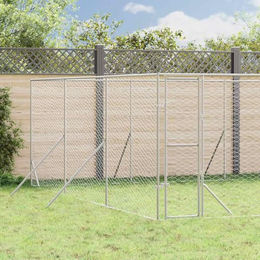 vidaXL Outdoor Hundezwinger Hundehütte aus verzinktem Stahl mit abschließbarer Tür in Silber – Bild 1 von 2
