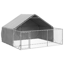vidaXL Outdoor-Hundezwinger mit Auslauf aus verzinktem Metall 3x3x1,9 m überdacht und wasserabweisend in Silber/Grau – Bild 1 von 5