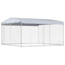 Produktbild von vidaXL Outdoor-Hundezwinger mit Überdachung in Grau 382x382x225 cm