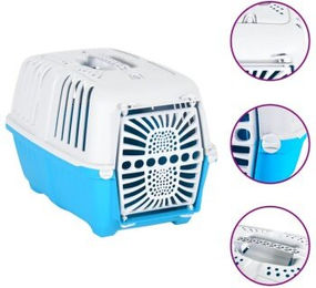 vidaXL Transportbox für Haustiere mit Lüftungsschlitzen und doppelter Verriegelung Weiß Blau 48x31,5x33 cm aus Polypropylen – Bild 1 von 8